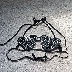 Heart Halter Bra Lingerie Black Jeweled